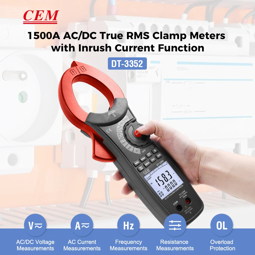CEM DT-3352 40000 Counts 1500A ACD Chighvoltage Clamp Meter With Inrush Current Function CEM DT-3352 40000 Counts 1500A ACD Chighvoltage Clamp Meter With Inrush Current Function